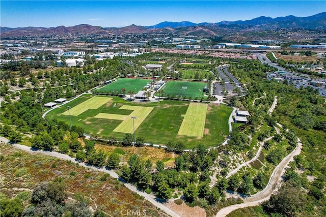 drone / aerial view featuring a mountain view