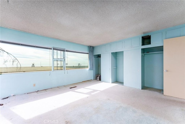 unfurnished bedroom with a closet, a textured ceiling, and carpet