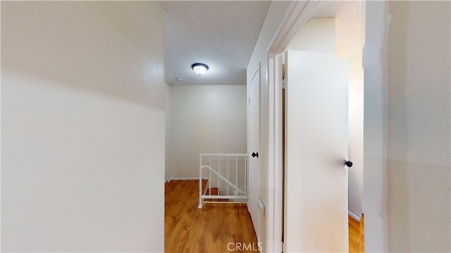 hallway featuring a textured ceiling and light hardwood / wood-style floors