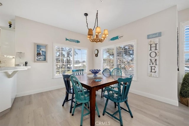 dining area with a chandelier and light wood-type flooring