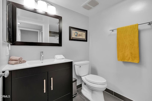 bathroom featuring toilet, tile patterned flooring, and vanity