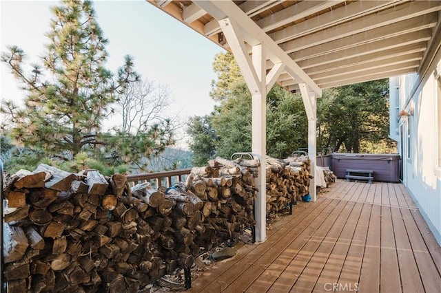 152 Pine Ridge Rd, Crestline, CA 92325 - deck featuring a hot tub
