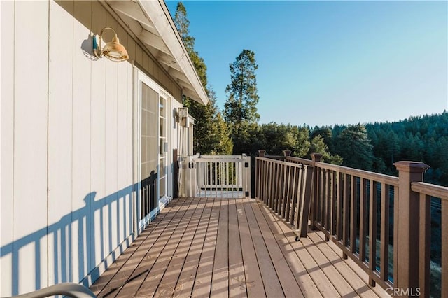 deck with a forest view