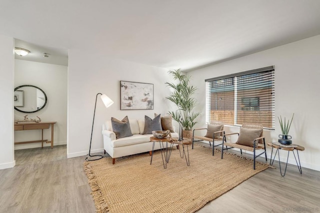 living area with light hardwood / wood-style floors