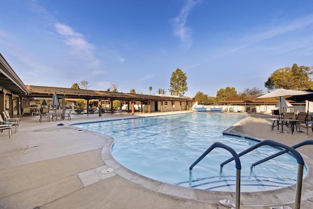 view of swimming pool featuring a patio