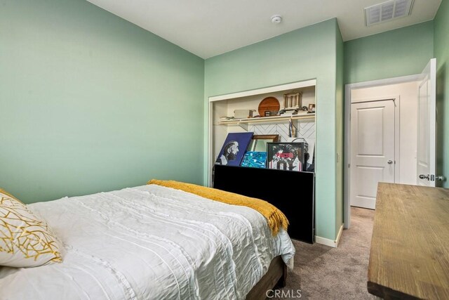 bedroom with a closet and carpet