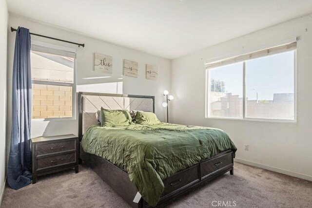 carpeted bedroom with multiple windows