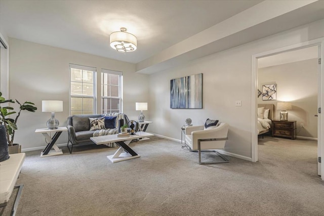 living room with light colored carpet