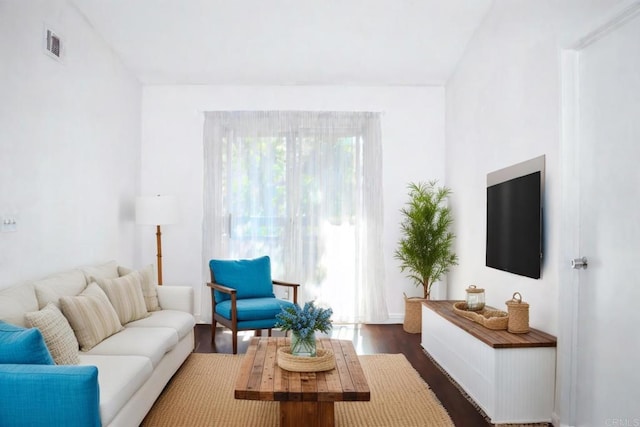 living room featuring dark hardwood / wood-style flooring