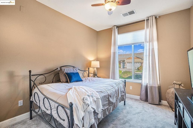 bedroom with carpet flooring and ceiling fan