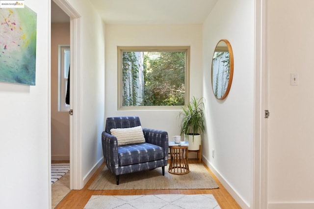 living area with light hardwood / wood-style flooring