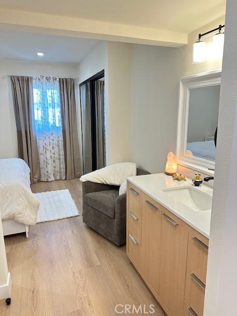 bathroom featuring hardwood / wood-style floors and vanity