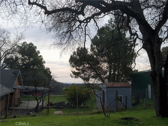 view of yard with a storage shed