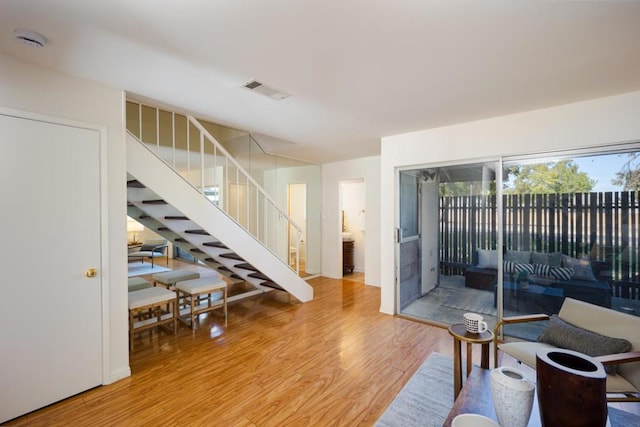 living room with hardwood / wood-style flooring