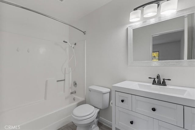 full bathroom featuring vanity, toilet, and washtub / shower combination