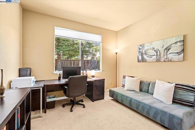 view of carpeted home office