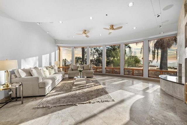 sunroom / solarium with ceiling fan