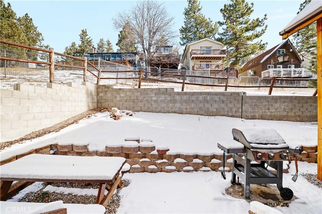 view of yard layered in snow