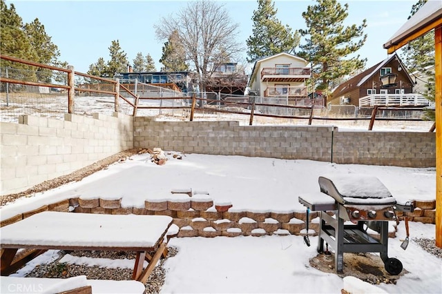 view of yard covered in snow