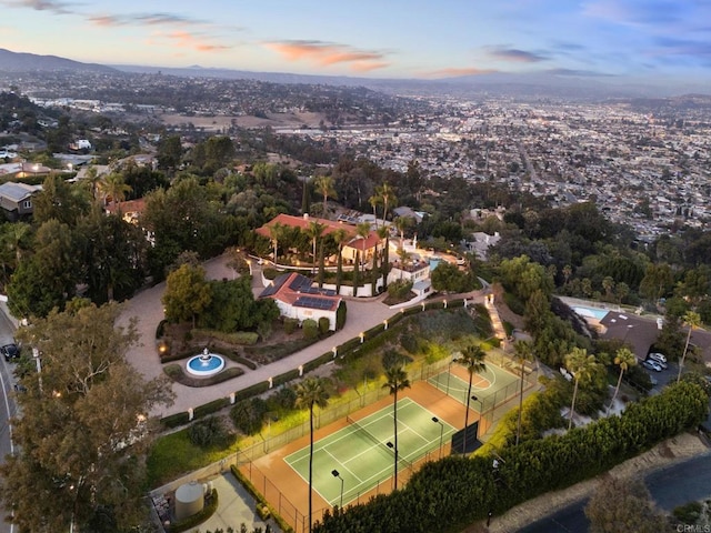 view of aerial view at dusk