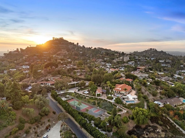 view of aerial view at dusk