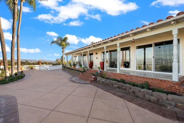 view of patio featuring a mountain view