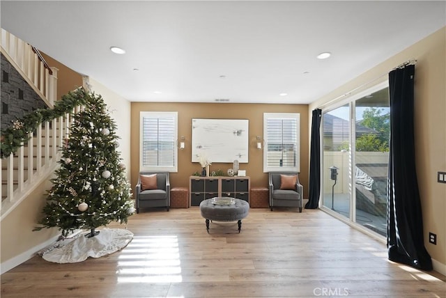 living area featuring light hardwood / wood-style flooring