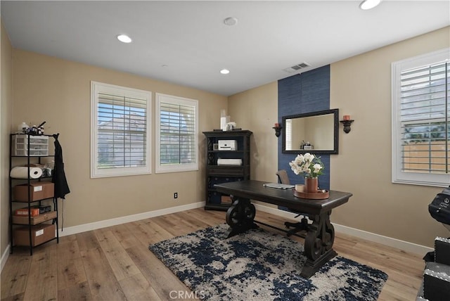 home office featuring light wood-type flooring