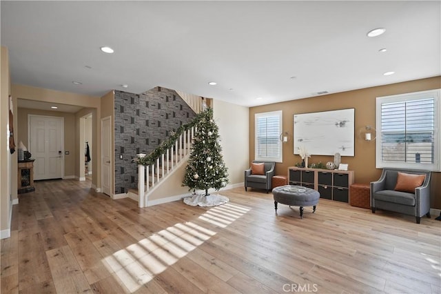 living area featuring light hardwood / wood-style flooring