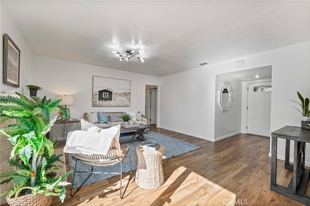 living room with hardwood / wood-style floors