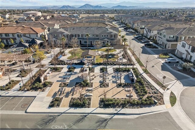 bird's eye view featuring a mountain view and a residential view