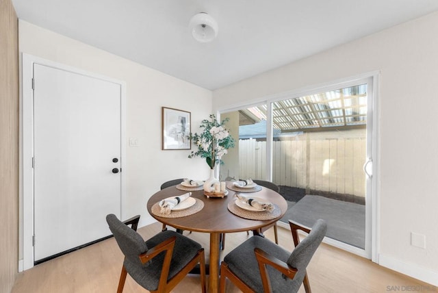 dining area with light hardwood / wood-style flooring