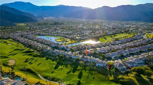 bird's eye view with a water and mountain view