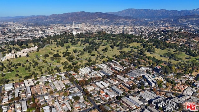 drone / aerial view featuring a mountain view