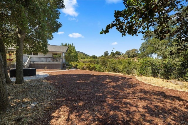 view of yard featuring a wooden deck