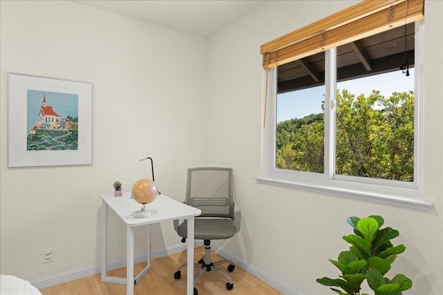 home office featuring light hardwood / wood-style floors