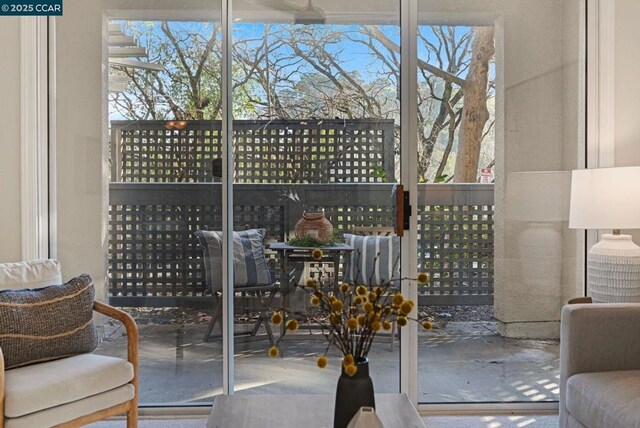 doorway to outside with concrete floors and a healthy amount of sunlight