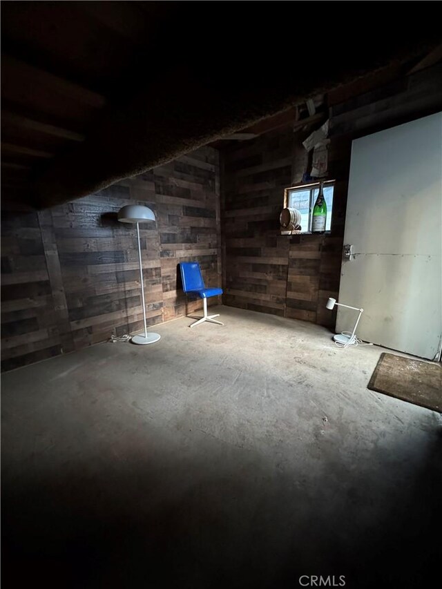 basement with wood walls