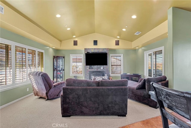 32758 Spinel Rd, Lucerne Valley, CA 92356 - living room featuring a wealth of natural light, visible vents, and vaulted ceiling