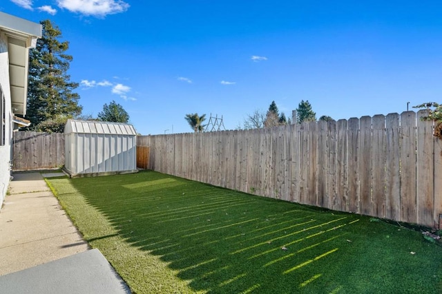 view of yard featuring a shed