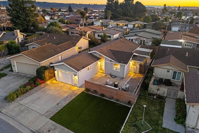 view of aerial view at dusk