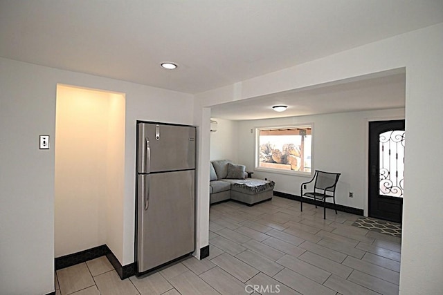 kitchen with stainless steel fridge