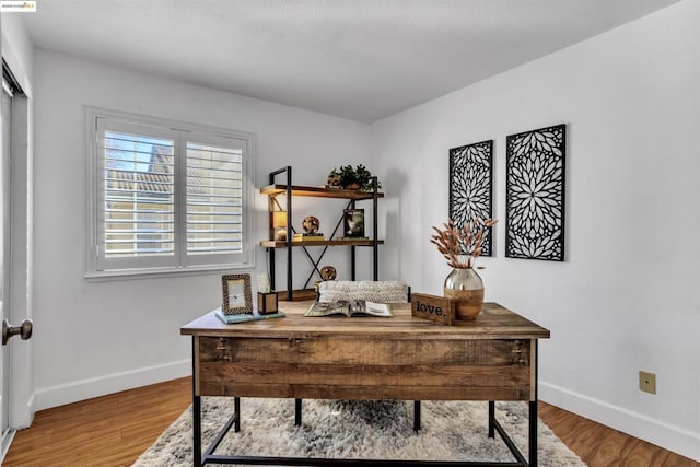 home office featuring hardwood / wood-style floors