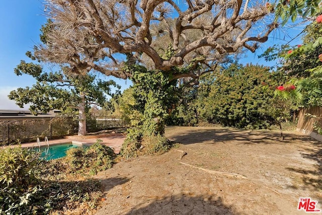 view of yard with a fenced in pool