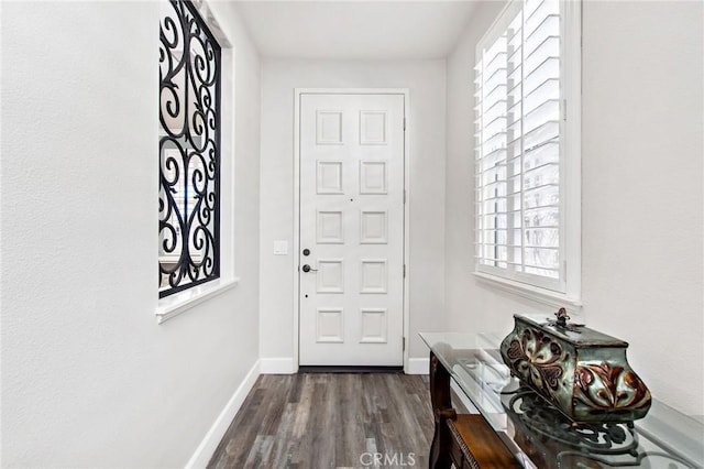 doorway with dark hardwood / wood-style floors