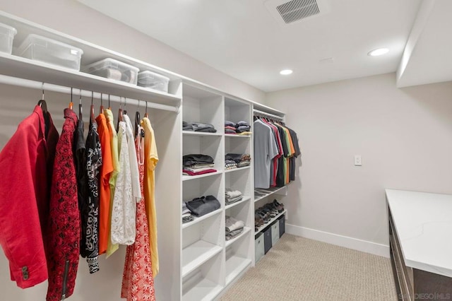 spacious closet with light carpet