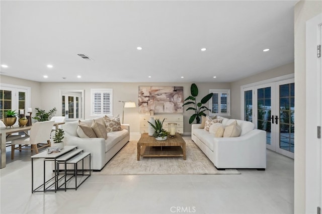 living room featuring french doors