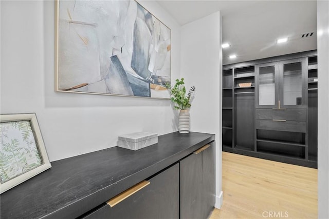 interior space with light hardwood / wood-style floors