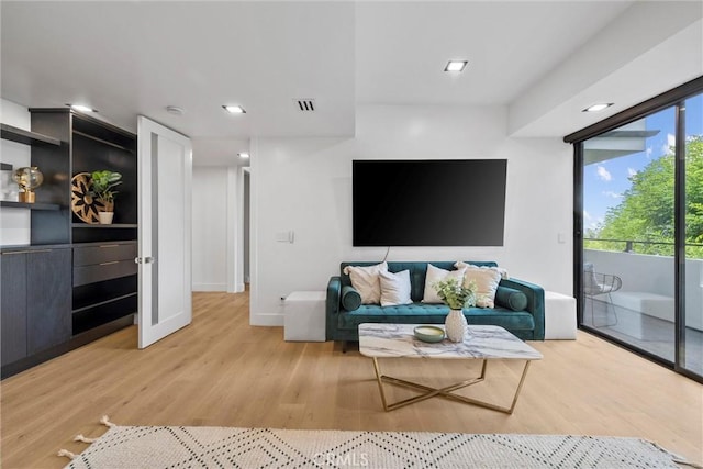 living room with light wood-type flooring