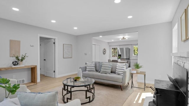 living room with light wood-type flooring